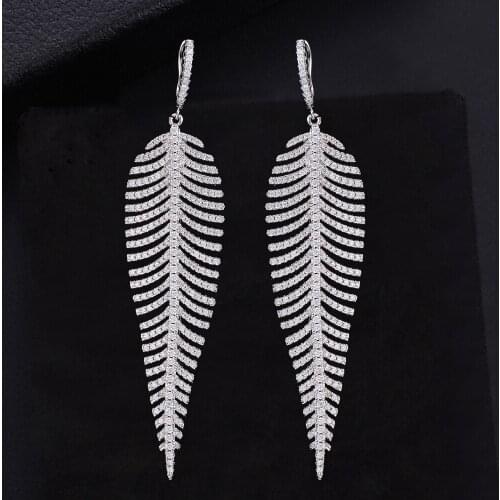 LARRAURI Charms CZ Inlaid Big Statement Pendant Dangle Drop Earrings Jewelry Trendy Feather Leaf Earrings For Women серьги