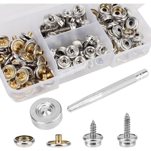 LEEPEE For Canvas and Upholstery Marine Hardware Marine Grade 120-Pieces Fastener Kit Metal Screws Snaps Boat Cover Snap Button