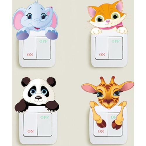 Lovely Animals Switch Stickers For Home Decoration 3d Cartoon Elephant Giraffe Cat Panda Safari Wall Mural Art Diy Kids Decals