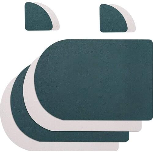 Faux Leather Placemats Set of 4, PU Leather Placemats and Coasters for Dining Table Dual Sided Placemats Heat Resistant