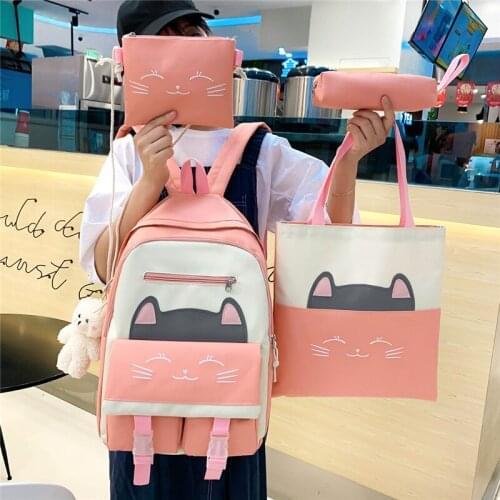 4 Piece Set Cute Girl School Bags Fashion Canvas Woman Backpack Kawaii Primary Student Scoolbag Casual Teen Book Bagpack 2021