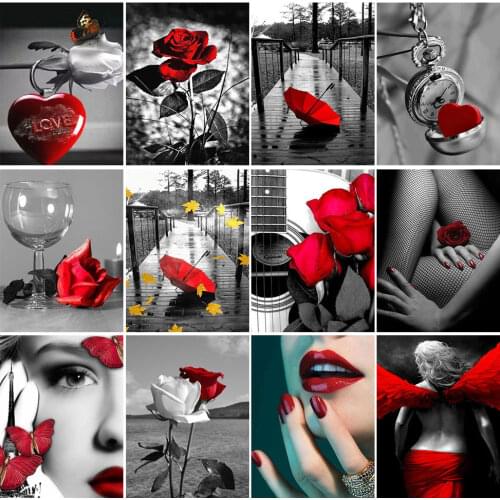 New Diamond Embroidery Black And Red 5D Diamond Painting Rose Flower Full Square Mosaic Picture Of Rhinestone Home Decor Gift K1