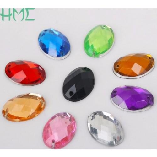 New Arrival Rhinestones 13*18mm 50Pcs Colors 2 Holes Sew On Rhinestones Acrylic Jewelry For Clothes Shoes Decoration DIY Craft