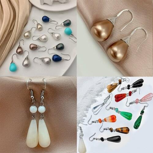 New Korean Statement Earrings for Women Healing Conical Natural Stone Dangle Earrings Rust-proof Silver Alloy Metal Earrings