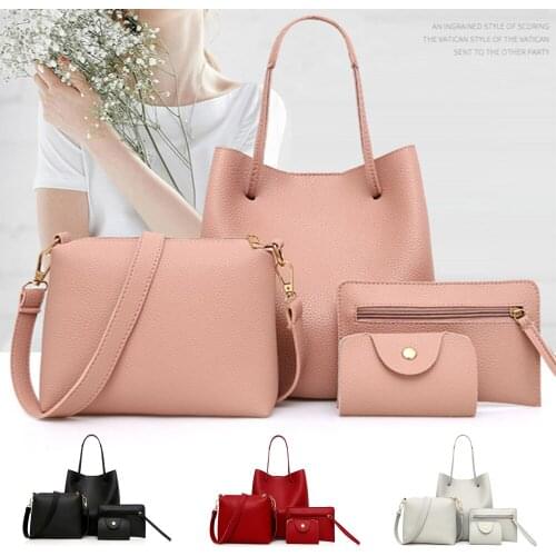 New Luxury Designer Handbag Leather 4pcs/set Tote Bags For Women Casual Female Bags Large Womens Bag Shopper Beach Bags