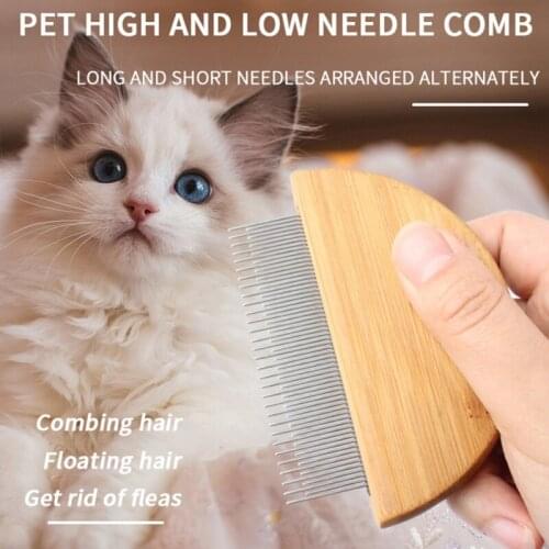 Dog Cat Hair Removal Comb Pet Flea Removal Stainless Steel Pet Grooming Comb With Wood Handle Gently Removes Loose Hair Knot
