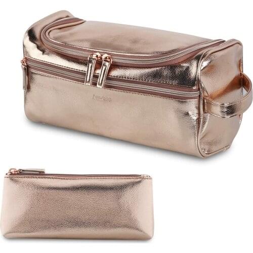 Rose Gold Portable Storage Bags Cosmetic Bag Makeup Bag Make Up Pouch Toiletry Wash Beauty Kit Travel Bath Case 2PCS/SET