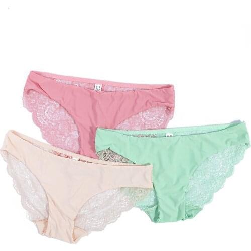 Sexy Lace Briefs Candy Color Women Panties Ice Silk Underwear