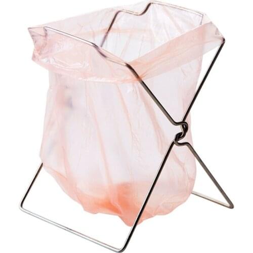 Stainless Steel Garbage Bag Shelf Home Kitchen Countertop Folding Trash Bag Bracket Holder Organizer Dishcloth Towel Rack