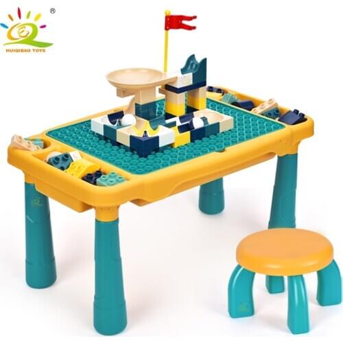 HUIQIBAO Compatible Large Size Building Blocks Base Table Multifunctional Study Learning Desk Bricks Children Toy Gift for Kid