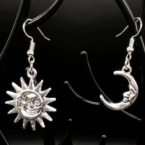 Sun moon earrings, asymmetric earrings, hoop, celestial earrings, hoop earrings, stars, gifts (earrings)