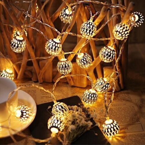 LED Ball String 12M 100LEDs Moroccan Metal Ball Christmas Garland Light String Bedroom Garden Decoration Battery/Solar Power