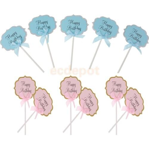 Pack of 10pcs Happy Birthday Cupcake Toppers Food Picks Baby Shower Party Decor