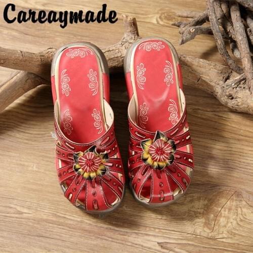 Careaymade-Folk style Head layer cowhide pure handmade Carved shoes,the retro art mori girl shoes,Womens Fashion casual Sandals