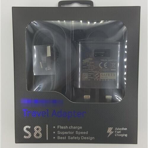 50 PCS Fast Charging 9V 1.67A Quick Charger UK plug+Type-C Cable with package For Samsung Galaxy S10 S8 S9
