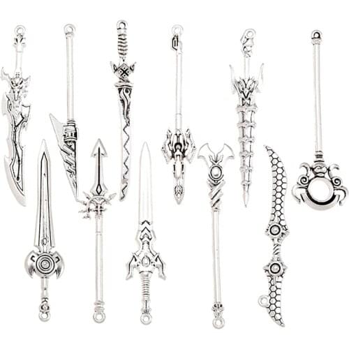 YuenZ 11 pcs mix Antique Silver color Game animation weapon Charms For DIY Handmade Jewelry Accessories Making
