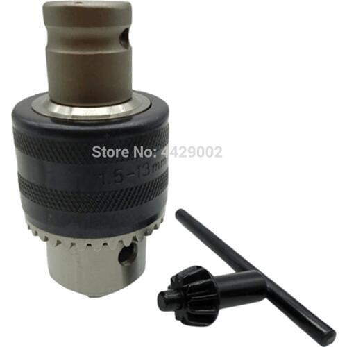 13mm 1/2" x 20 UNF Thread Keyed Drill Chuck Key Clamping Range 1.5-13mm with 1/2 Inch Socket Shaft Adaptor Drill Chuck Adapter