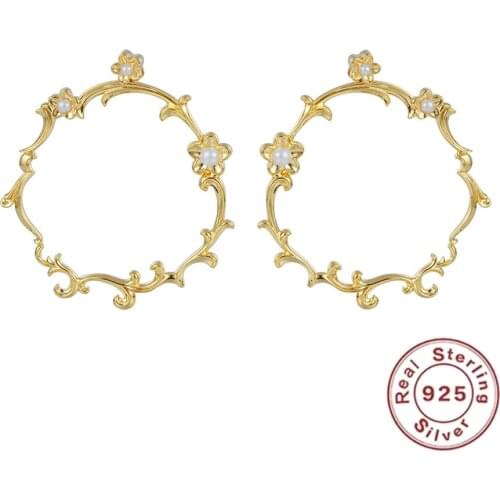 Women Earrings Drop Large Dangle Bloom Folwer Round Hanging White Pearl 18k Gold Real Silver 925 Ear Piercing Stylish Jewelry