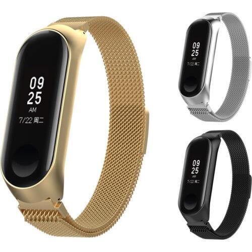 Gold Stainless Steel Strap For Xaiomi Band 3 Strap Black Metal Milanese Miband 3 Wristband Magnet Buckle Wearable Watchstrap Men
