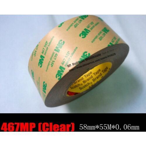 0.06mm ( 2.3mils Thick) 58mm*55M* 3M 467 MP Double Sided Clear Sticky Transfer Tape for Nameplate, Switch Display Metal Frame
