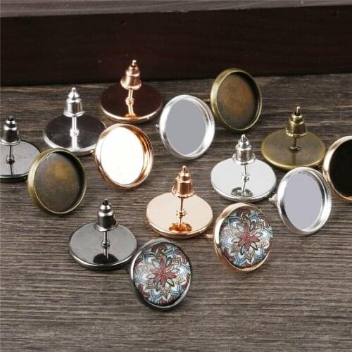 10pcs/50pcs Round Tray Lever Back Settings Earrings Blank Base Earring Hooks Supplies Fit for Jewelry Making Cabochons Buttons