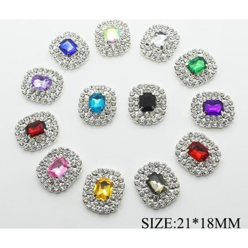 10Pcs/Lot 21*18mm Acrylic Double-Row Rectangular Rhinestone Sewing Buttons DIY For Clothing Decoration Handmade Crafts