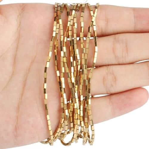 1x3mm Natural Stone Real Gold Plated Hematite Beads Color Retention Square Spacer Beads for Jewelry Making DIY Bracelet 15