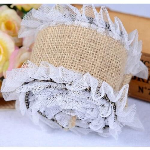 2meter/Roll Natural Jute Burlap Lace Hessian Hemp Ribbon Vintage Wedding Party Christmas Restaurant Decor DIY Crafts Gift Packag
