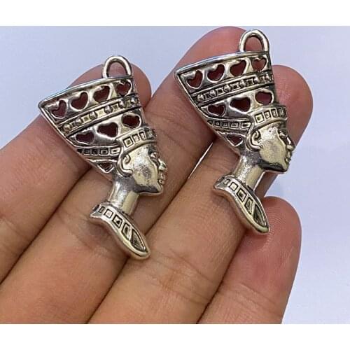4pcs/lot Charm Egyptian Egypt Queen Nefertiti Vintage Silver Color Pendants Charms for Jewelry Making DIY Earrings Necklaces