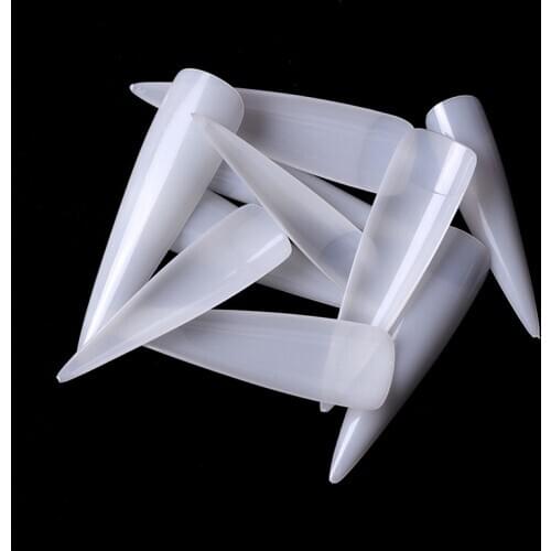 500PCS Long Fake Nails Half Cover Artificial False Nail Art Tips Stiletto Shape Natural/Transparent Manicure Nail Art Tools