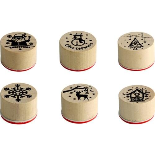 6pcs Christmas Seals Wooden Decorative Diary Scrapbook Stamps (Assorted Color)
