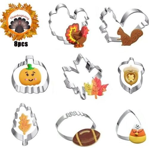 8pcs/set Thanksgiving Turkey Day Kitchen Cookie Cutter Slicers Set DIY Fondant Biscuit Moulds Cake Decoration Tools Bakeware
