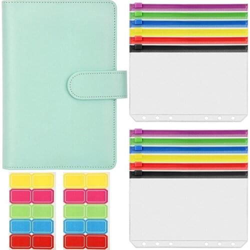 A6 Binder, A6 PU Leather Notebook Binder, Budget Binder, with 12 Binder Pockets with Magnetic Closure