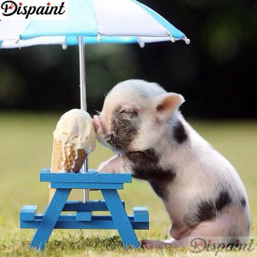 Dispaint Diamond Painting "Pig ice cream" Cross Stitch Custom Photo Diamond Embroidery Square Round Drill Home Decor A27539