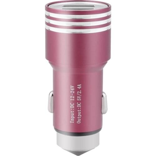 5V 2.4A Car Charger 2 USB Stainless Steel Emergency Hammer Cigarette Lighter Chargers Promotion on sale