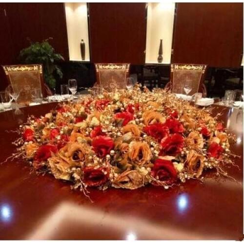 European-style large-scale hotel dining table flower simulation flower false silk flower suit electric turntable round table flo