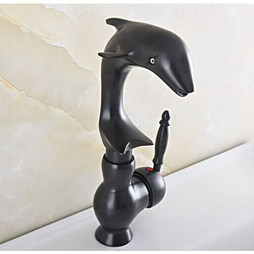 Oil Rubbed Bronze Dolphin Shape Bathroom Basin Sink Mixer Taps Deck Mounted Single Handle Hot and Cold Water Nsf844