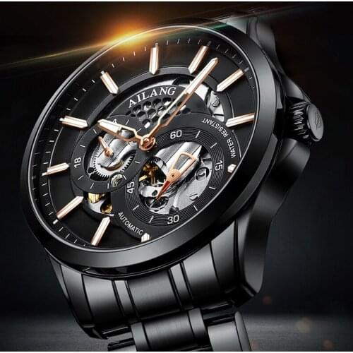 AILANG 8629B Mens Watch Luminous Hollow Automatic Mechanical Stainless Steel Waterproof Mens Watch Top Brand Luxury Genuine