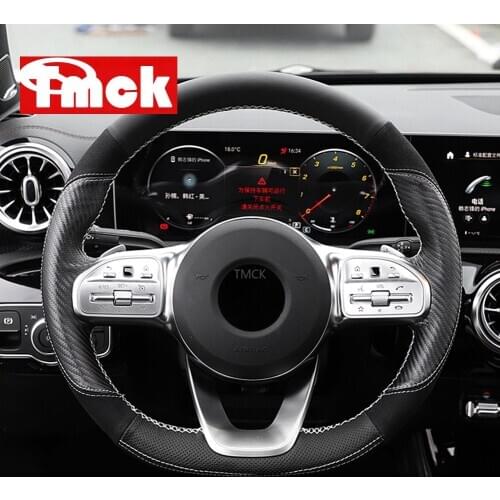 For Mercedes Benz C E Class W205 W213 2019 Carbon Fiber Leather Car Hand Sewing Steering Wheel Cover Four Season Non-slip Handle