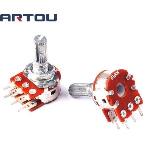 10PCS B100K Double Linear Pot Potentiometer 100K 15mm Shaft With Nuts Shims