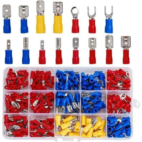 Insulated Wire Electrical Connectors Assortment - Fork, Ring, Spade Quick Disconnect -Crimp Marine Automotive Cable Terminals