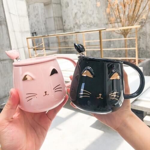 Ceramic Cat Mugs Hand Drawn Golden Cartoon Coffe Mug Creative Drinkware Coffee Tea Cups Novelty Gifts Milk Cup