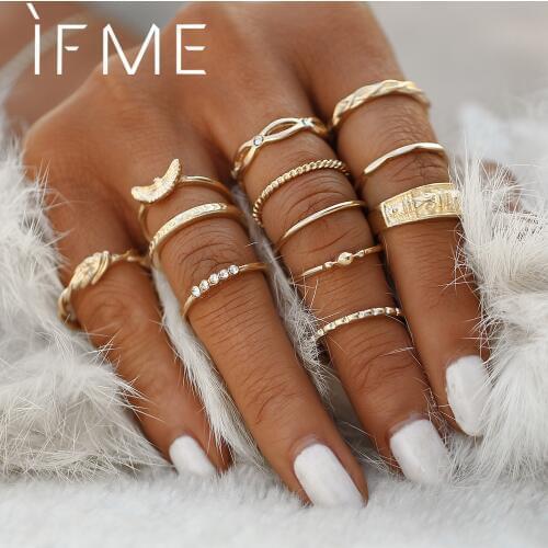 IF ME 12pcs/Lot Eagle Crystal Gold Color Ring Set For Engagement Women Jewelry Midi Finger Rings Party For Girls Anillos Gifts