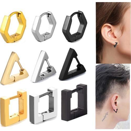 Creative Hoop Earrings Men Triangular Square Earring Fashion Women Jewelry 316L Medical Stainless Steel Anti-allergic Ear Plug