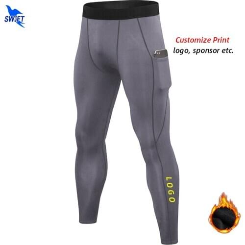 2020 Men Winter Fleece Stretch Running Pants with Pocket Quick Dry Gym Fitness Tights Sportswear Leggings Trousers Custom LOGO
