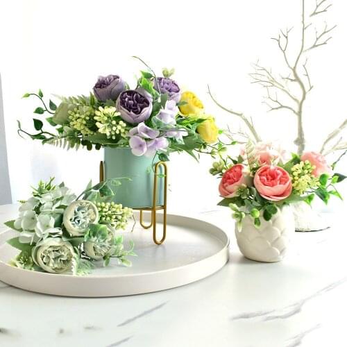 Multicolor silk rose flower simulation flower bride holding flowers peony fake flower white Christmas party home decoration