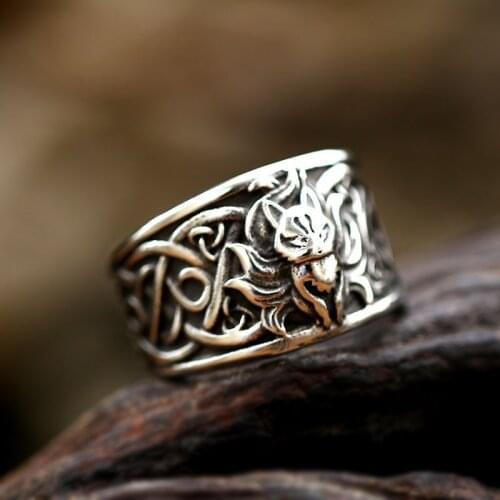 Anime Nine-Tailed Fox Men Rings Retro Vintage Design Finger Ring Trendy Viking Celts Fox Animal Knot Jewelry