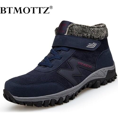 Mens Snow Boots Warm Plush Outdoor Non-slip Winter Walking Shoes High Quality Ankle Boots Couples Boots Leather Botas Hombre