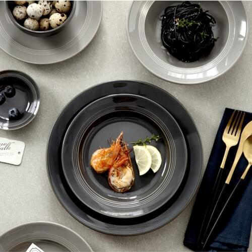 Nordic Grey Ceramic Plate Set Household Simple Dishes And Plates Eco Friendly Tableware Dinner Rice Bowls Kitchen Accessories