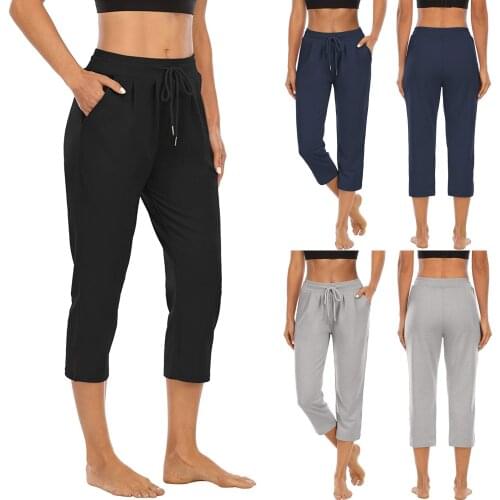 Solid Color Capri Pants Women Drawstring High Waist Capri Pants for Women Loose 7 Trousers Sports Sweatpants Pantalon Femme